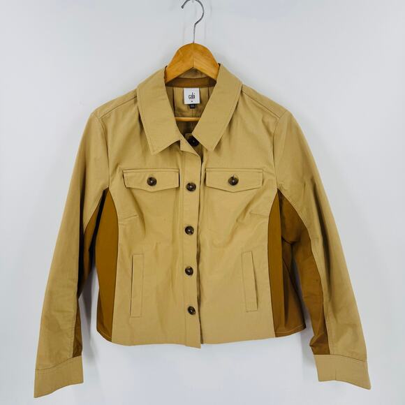 Cabi Mason Jacket Tan Cotton Nylon Utility Blazer Button-Down Pockets Size M - Picture 2 of 6